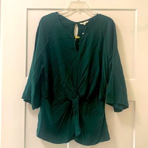 Jewel Green Shirt with Tie Front and Neck Detail